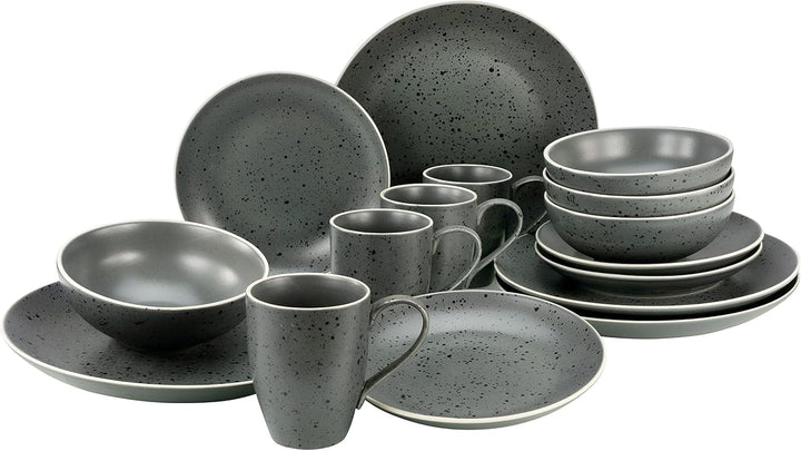 Creatable, 22707, Serie Industrial Gold BLACK, 12-Teiliges Geschirrset, Teller Set Aus Steinzeug, Spülmaschinen- Und Mikrowellengeeignet, Qualitätsproduktion Seturi vesela masa Naty Shop Anthrazit Kombiservice 16 Teilig
