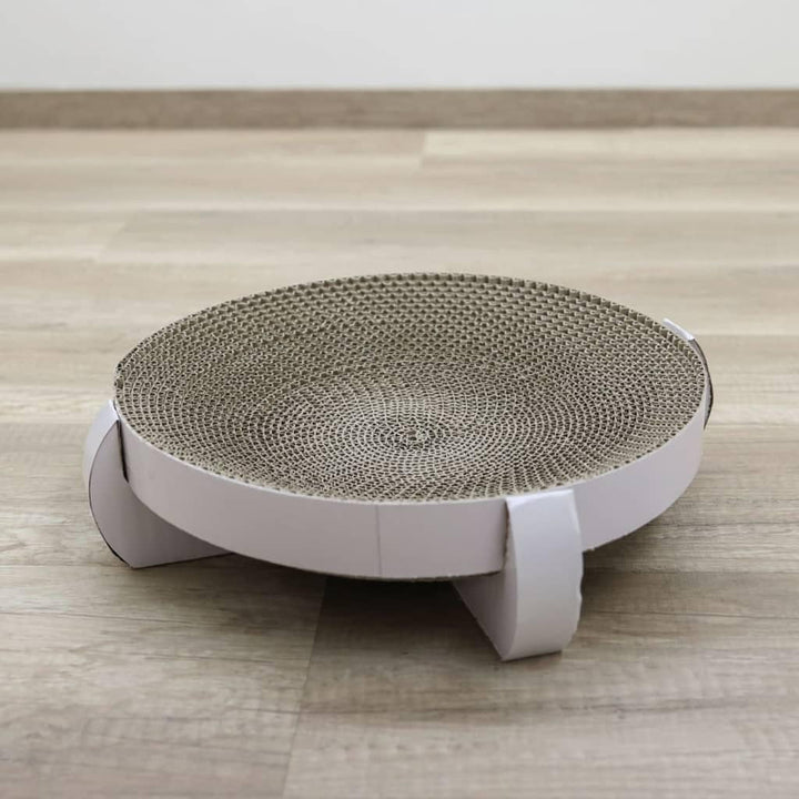 Zgârietoare pentru pisici Kerbl Pet Platinum, carton, alb, 35 x 35 x 10 cm, cu pungă suplimentară pentru catnip, fabricată din carton ondulat reciclat, îngrijirea ghearelor, jucărie pentru pisici