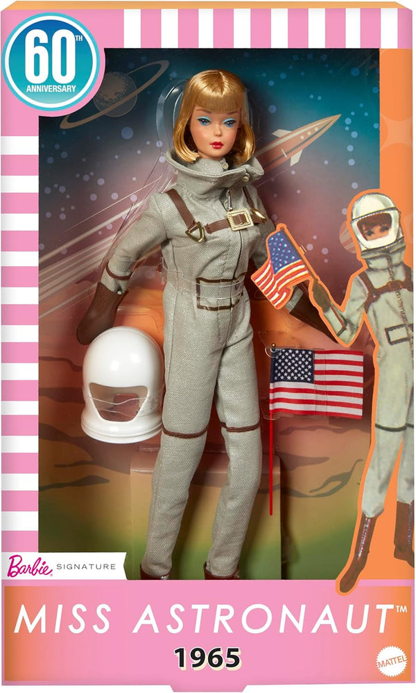 Mattel Barbie Miss Astronaut păpușă de colecție cu costum argintiu, cizme spațiale și accesoriu cască, reproducere vintage a originalului din 1965, JBJ48 Papusi Naty Shop Titlu implicit