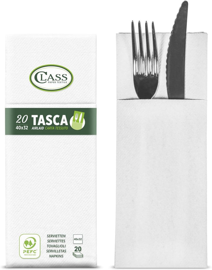 C4032TA-0-PEFC Airlaid șervețel buzunar tacâmuri, hârtie, Bianco, 40X32X0.8 Cm, 20