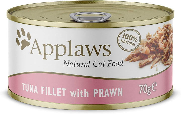 Pachet de hrană umedă pentru pisici Applaws Premium Natural, Pui în bulion 70 G Tin (Pachet 24 X 70 G) +Fillet de ton cu creveți în bulion 70 G Tin (Pachet 24 X 70 G)