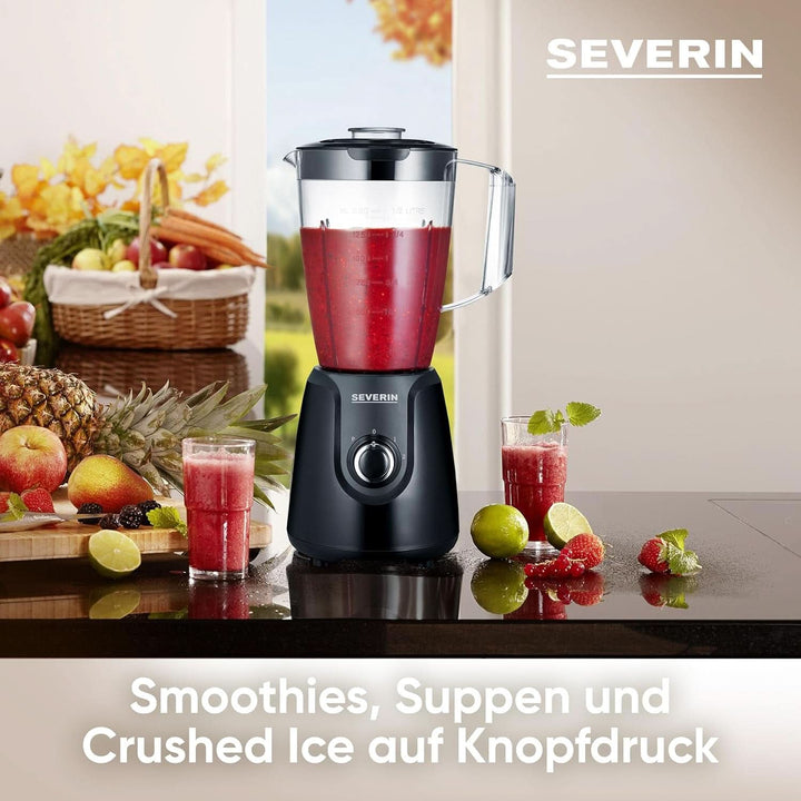 SEVERIN Standmixer Mit 1,5 L Mixbehälter Aus Tritan, Mixer Mit 2 Stufen Und Pulse-Funktion, Leistungsstarker Küchenmixer Mit Edelstahlmesser, 600 W, Schwarz, SM 3707 Bucatarie Naty Shop