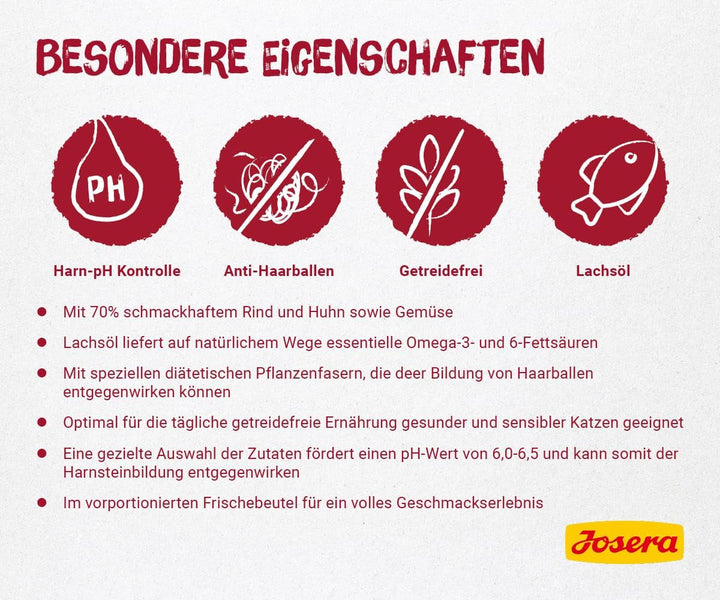 JOSERA Paté Goulash Beef & Chicken (16 X 85 G) | Adult | Hrană umedă premium pentru pisici adulte | Goulash Beef & Chicken | Fără cereale | Hrană umedă pentru pisici într-o pungă proaspătă | 16-pachet