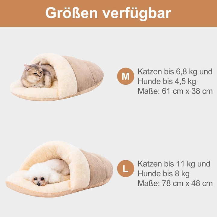 Pat de pisică drăguț, în formă de papuci, sac de dormit lavabil pentru pisici, peșteră moale din pluș, M-61 cm x 38 cm, pat pentru pisică cu fund antiderapant, cămilă