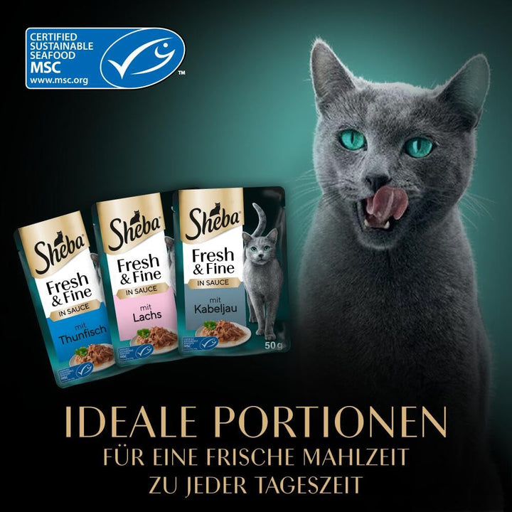 Sheba Fresh & Fine Multipack pungă porție 3 varietăți cod, somon, ton în sos MSC 5X15X50G
