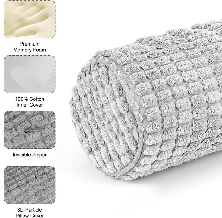 Rulou de gât cu capac, 11X45 cm pernă de călătorie cu spumă de memorie, pernă de gât de pluș lavabilă la fața locului pentru ameliorarea durerilor de gât, pernă de gât pentru casă, birou, călătorii Yoga cilindru rotund Perne ortopedice cervicale Naty Shop