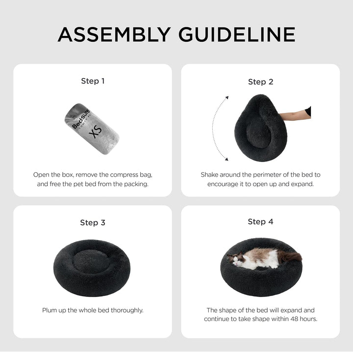 BEDSURE Pat pentru câini, lavabil, pufos, pat pentru pisici - pernă tip gogoașă Ø 50 cm, loc de dormit pentru pisici, câini mici și medii, pernă pluș pentru pisici, pat rotund pufos, gri închis