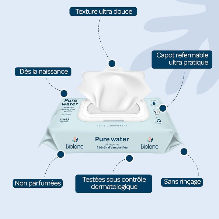 Servetele de curatare pentru bebelusi BIOLANE Apa pura - Pentru piele sensibila - De la nastere Servetele Umede Bebelusi Naty Shop