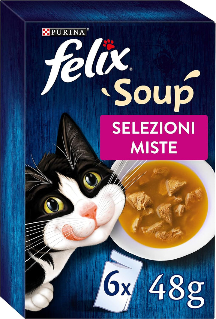 Purina Soup Original Hrană umedă pentru pisici cu carne de vită, pui și ton, 8 pachete a 48 de pungi a câte 48 g