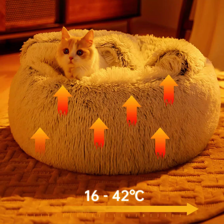 Pat calmant pentru pisici, pat pufos și pluș pentru pisoi, pat lavabil anti-anxietate pentru căței, pat pentru animale de companie pentru câini mici, sac de dormit moale și cald, tip gogoașă. Nr.: 015002802-0001 (M-50cm)