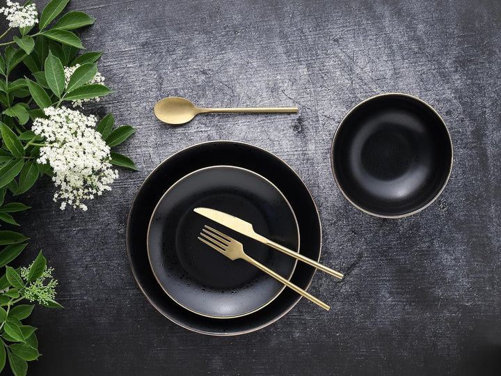 Creatable, 22707, Serie Industrial Gold BLACK, 12-Teiliges Geschirrset, Teller Set Aus Steinzeug, Spülmaschinen- Und Mikrowellengeeignet, Qualitätsproduktion Seturi vesela masa Naty Shop
