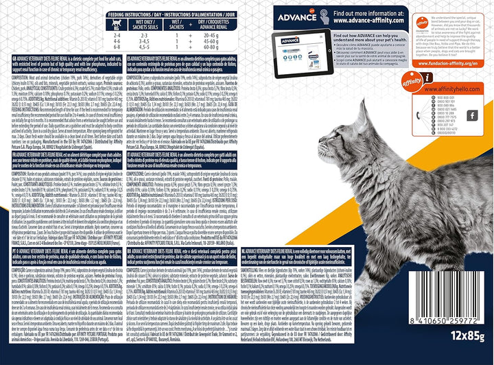 Advance Veterinary Diets Hrană umedă renală pentru pisici: Multipack cu 12 pungi, 85 G