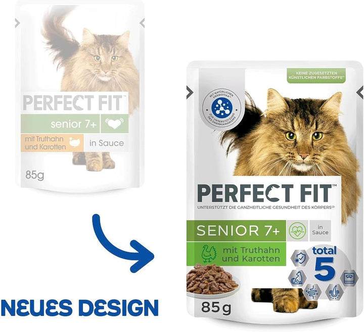 PERFECT FIT™ Pungă porționată pentru pisici Senior cu curcan și morcovi 12 X 85G