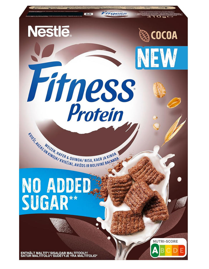 Nestlé FITNESS Protein Cocoa No Added Sugar Cerealien, Knusprige Vollkorn Flakes Mit Leckerem Kakaogeschmack, 6Er Pack (6 X 310G) Cereale Naty Shop