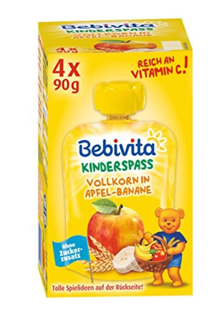 Kids fun fructe și cereale, integrale în mere-banane, pachet de 4 ( 4 X 90 grame ) Mama si Copilul Naty Shop