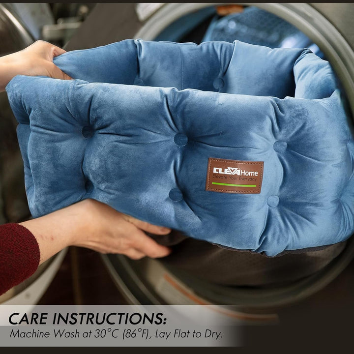 Pat pentru pisici Home Deep Nest, pentru pisici de până la 7 kg, pat rotund de interior cu aspect de catifea, laterale extra înalte, fund antiderapant, lavabil la mașină (albastru oțel)