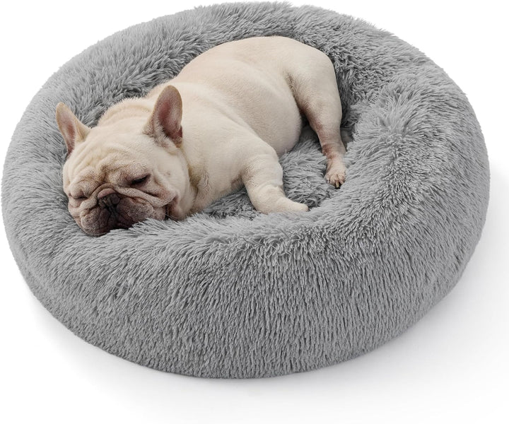 BEDSURE Pat pentru câini, lavabil, pufos, pat pentru pisici - pernă tip gogoașă Ø 50 cm, loc de dormit pentru pisici, câini mici și medii, pernă pluș pentru pisici, pat rotund pufos, gri închis