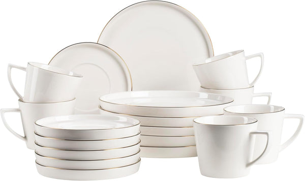 MÄSER, Serie Sita, Teller Set Für 6 Personen, Essgeschirr Aus Weißem Porzellan Mit Goldrand, Schlicht, Elegant, Porzellan, Weiß Seturi vesela masa Naty Shop Default Title