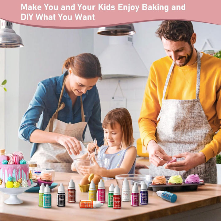 Set coloranți alimentari lichizi, 18 culori x 10 ml, coloranți alimentari foarte concentrați pentru copt torturi, fursecuri, macaroane, decorare torturi, ouă de Paște, fondant, aluat, slime DIY, săpunuri, accesorii de copt