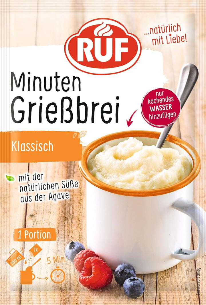 RUF Tassen-Grießbrei Klassisch, Instant Grießbrei Aus Der Tasse, Tassengericht Ideal Für Unterwegs Oder Zwischendurch, Fertig in 5 Minuten, 1 X 58G Cereale Naty Shop 58 G (1Er Pack) Grießbrei
