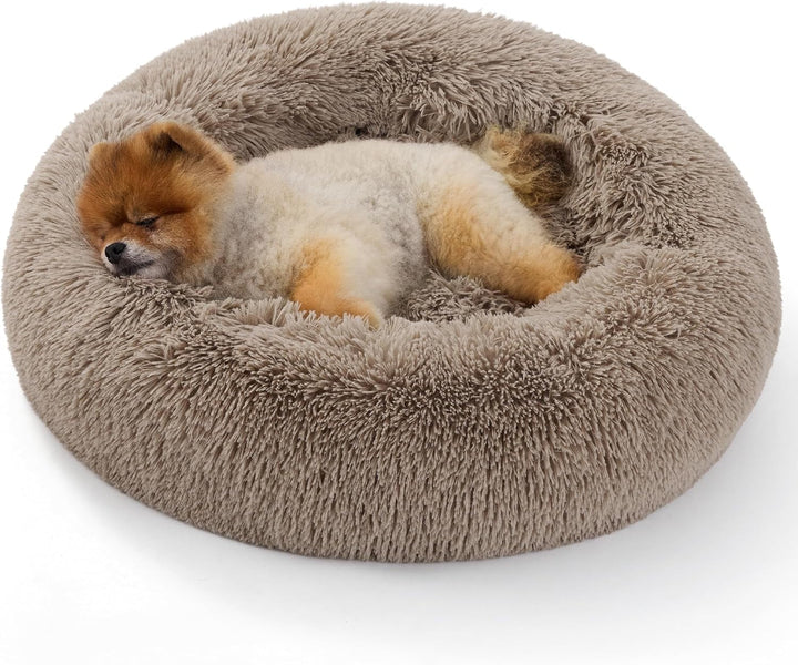 BEDSURE Pat pentru câini, lavabil, pufos, pat pentru pisici - pernă tip gogoașă Ø 50 cm, loc de dormit pentru pisici, câini mici și medii, pernă pluș pentru pisici, pat rotund pufos, gri închis