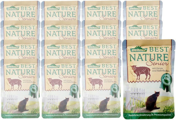 Dehner Best Nature Cat Food Senior, hrană umedă, pentru pisici mai în vârstă, miel, pungă 16 X 85 G (1,36 Kg)
