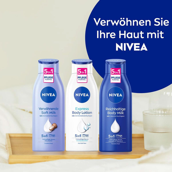 NIVEA Rich Body Milk, cremă de corp hrănitoare intensivă cu ulei de migdale, 400 ml Duș și baie Naty Shop