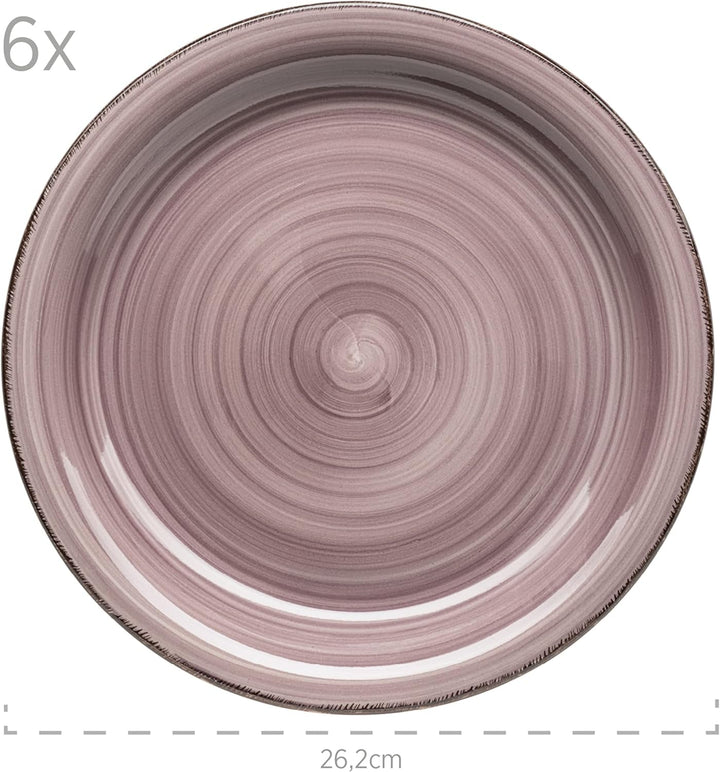MÄSER 931951 Bel Tempo II, Teller-Set Für 6 Personen Im Modernen Vintage Look, 12-Teiliges Tafelservice, Handbemalt Im Lila Farbton Berry, Steingut Seturi vesela masa Naty Shop