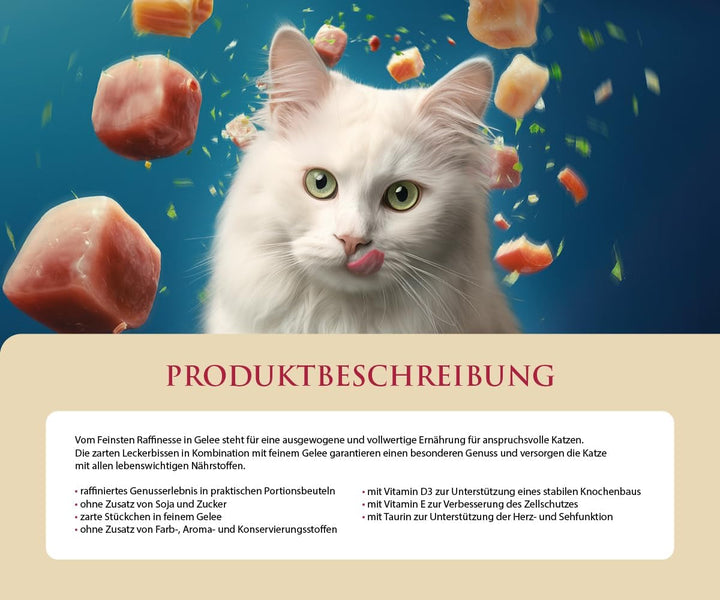 Animonda Vom Feinsten Adult Raffinesse Hrană pentru pisici în jeleu cu pui și carne de vită (24 X 85 G), hrană umedă cu taurină și vitamina D3, fără adaos de soia, zahăr și conservanți