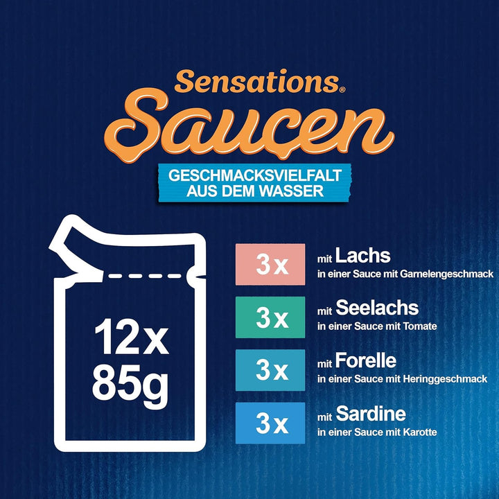 FELIX Sensations Sauces Hrană umedă pentru pisici, Fish Variety Mix, pachet de 6 (6 X 12 pungi a 85G)