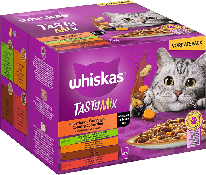 WHISKAS 1+ Hrană umedă pentru pisici - De la 1 an - 40X85G săculeți - Hrană umedă pentru pisici în sos - Hrană umedă de înaltă calitate pentru pisici - pachet mare