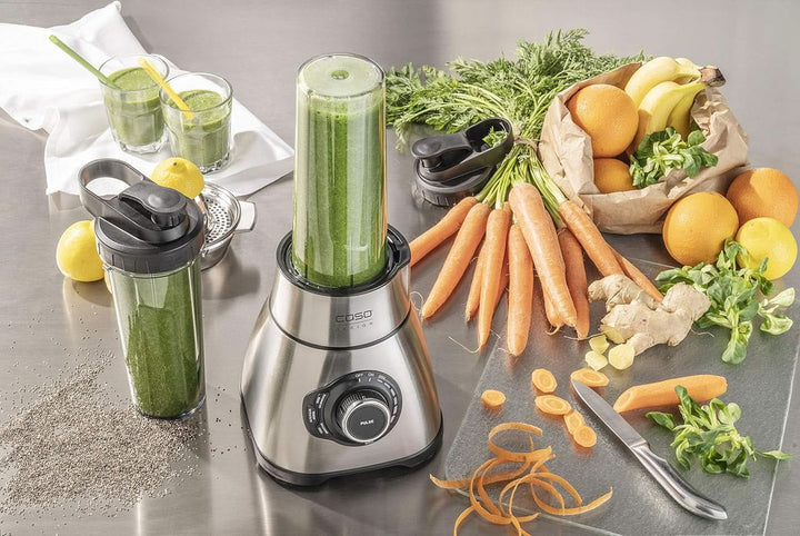 CASO B 1800 Powerblender-Set - Standmixer, 28.000 U/Min, Glasbehälter 1,75 L, Inkl. Trinkflasche Und Zerkleiner, Mixer Testsieger Mit Sehr Gut, Edelstahl Naty Shop