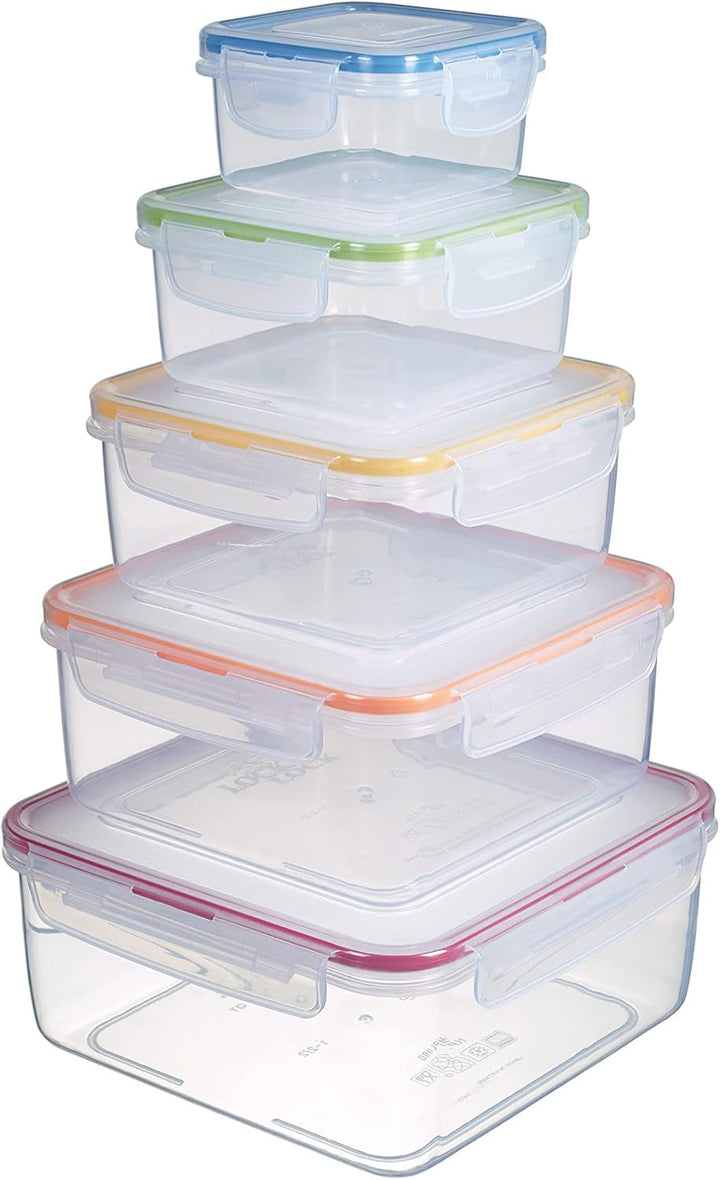 LocknLock PP Classic set borcan pentru depozitarea alimentelor 5pcs | 180ml, 350ml, 600ml, 870ml, 3.6L | 100% etanș la aer și apă | fără BPA | organizator pentru congelator și frigider | sigur pentru mașină de spălat vase și microunde Cutii depozitare alimente Naty Shop Pătrat 5 buc. (multicolore)