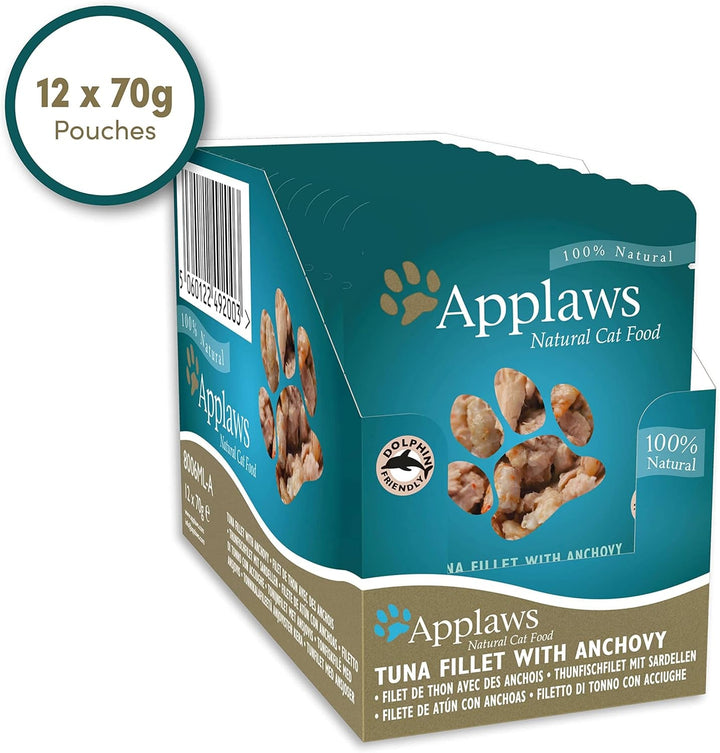 Applaws Premium Natural Cat Food Wet, Tuna Fillet With Anchovies in Broth 70G portion bag (12X70G) + Premium Natural Cat Food Wet, 70G portion bag (12X70G)