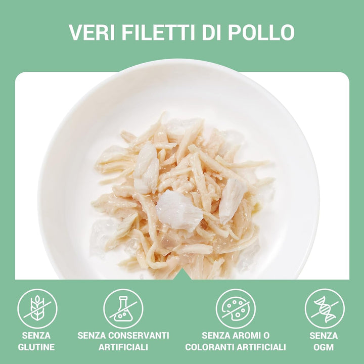 , File de pui cu spigola în jeleu, Hrană umedă complementară pentru pisici, Rețetă originală, 100% naturală, 12 pungi a câte 70 g