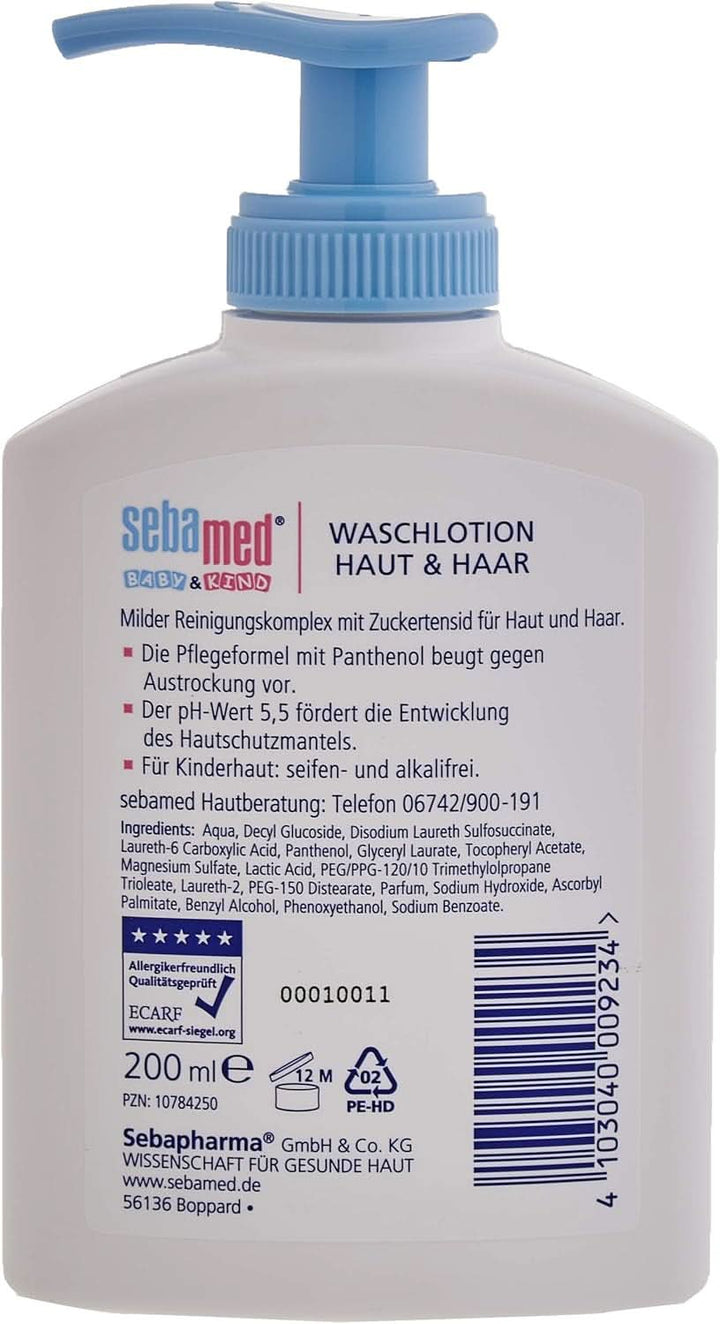 Sebamed Loțiune de spălat pentru bebeluși și copii, șampon și gel de duș, 200 ml (pachet de 3) Mama si Copilul Naty Shop