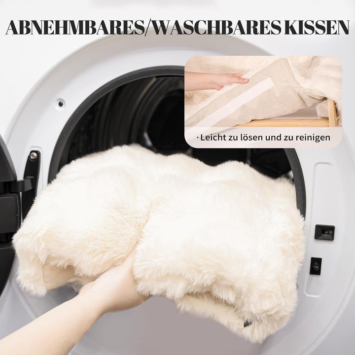 Pat ridicat pentru pisici, din lemn de fag, canapea mare pentru pisici de 70 x 47 cm, scaun pentru pisici cu pătură de pluș detașabilă și lavabilă (umplutură din bumbac), capacitate de încărcare 15 kg, pentru dormitul tuturor pisicilor