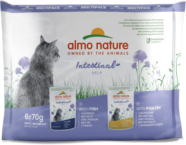 Almo Nature Holistic Digestive Help - Multipack hrană umedă pentru pisici adulte - Mix: 3X pește & 3X pasăre - 70G, 6pack