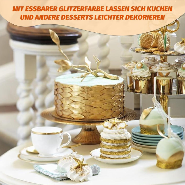 Essbarer Glitzer - 3 Torten Kuchen Deko Essbare, Metallic Lebensmittelfarbe Flüssiges, Edible Glitter Für Muffin, Cocktail, Marshmallows - 10Ml Naty Shop