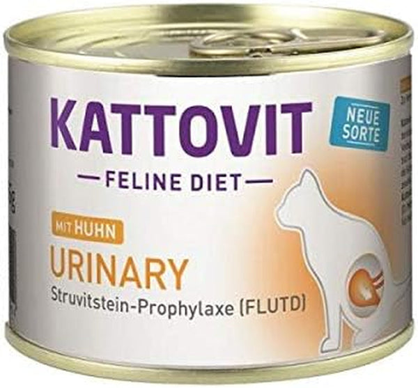 KATTOVIT - Hrană umedă urinară pentru pisici | hrană umedă pentru pisici ca hrană completă într-o cutie. Hrană dietetică pentru pisici adulte cu boli ale tractului urinar | 12 X 185 G Pui