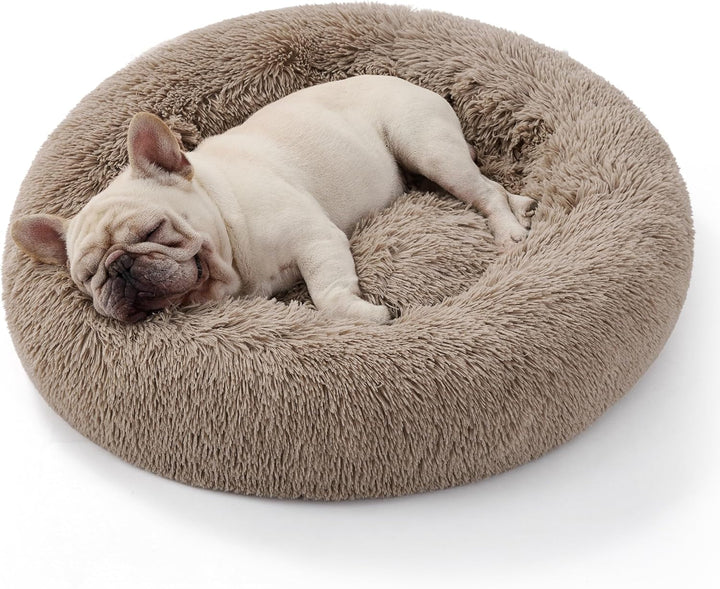 BEDSURE Pat pentru câini, lavabil, pufos, pat pentru pisici - pernă tip gogoașă Ø 50 cm, loc de dormit pentru pisici, câini mici și medii, pernă pluș pentru pisici, pat rotund pufos, gri închis