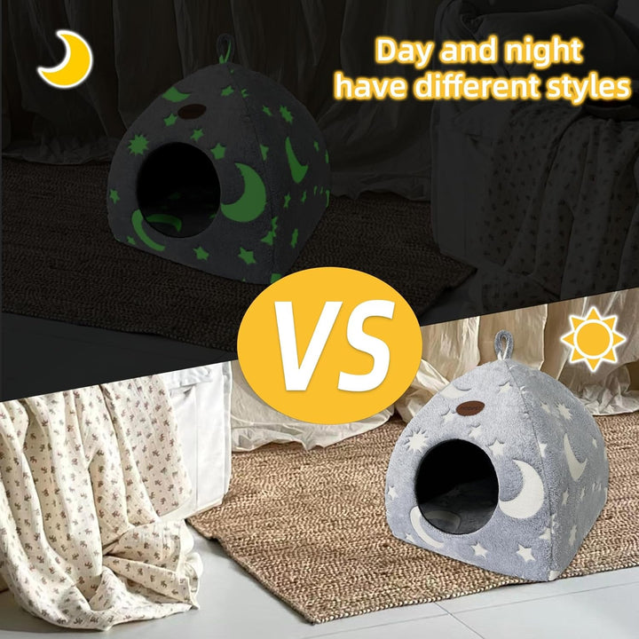 Peșteră pentru pisici, căsuță de pluș cu pernă lavabilă, cort pliabil pentru pisici, peșteră cu mâner, pat moale și cald pentru pisici de interior, 33 x 33 x 35 cm