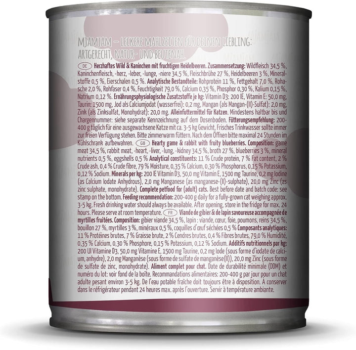 Mjamjam - Hrană umedă premium pentru pisici - Mixpaket II - Game & Rabbit, Turkey & - Hrană umedă premium pentru pisici - Pui suculent cu morcovi gustoși, pachet de 6 (6 X 800 G)