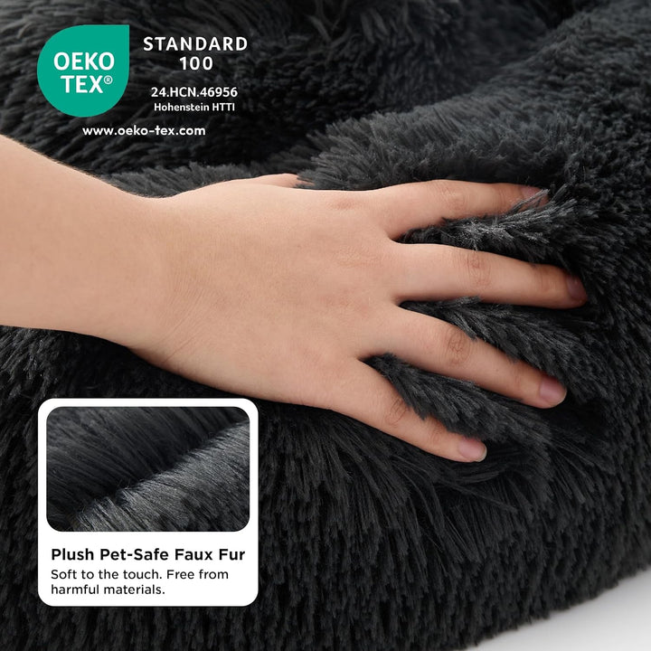 BEDSURE Pat pentru câini, lavabil, pufos, pat pentru pisici - pernă tip gogoașă Ø 50 cm, loc de dormit pentru pisici, câini mici și medii, pernă pluș pentru pisici, pat rotund pufos, gri închis