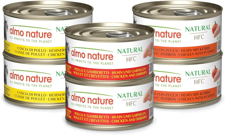 Almo Nature HFC Hrană umedă naturală pentru pisici - rețete asortate cu pui - pachet de 420 G (6 X 70 G)