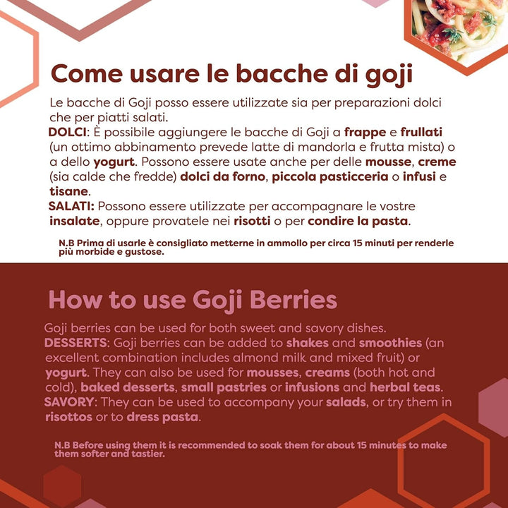 ERBOTECH Goji Berries 200 g, goji berries cu conținut ridicat de vitamine, fructe uscate fără zahăr și sulf, superalimente naturale și bogate în energie, Made in Italy Produse deshidratate Naty Shop
