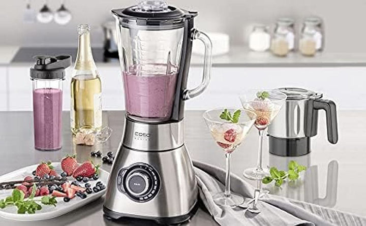 CASO B 1800 Powerblender-Set - Standmixer, 28.000 U/Min, Glasbehälter 1,75 L, Inkl. Trinkflasche Und Zerkleiner, Mixer Testsieger Mit Sehr Gut, Edelstahl Naty Shop