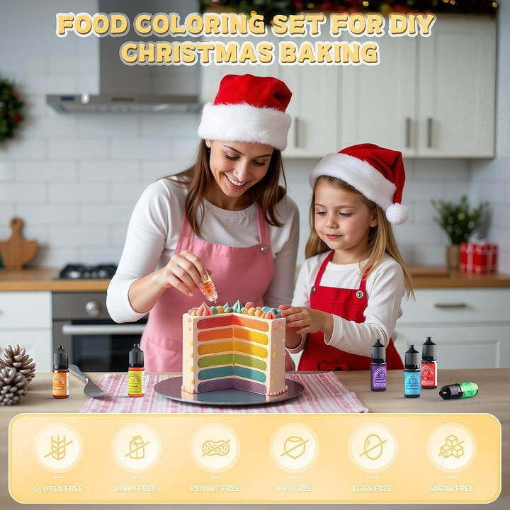 Colorant alimentar 6 culori x 12 ml, colorant alimentar lichid foarte concentrat pentru copt, set de coloranți alimentari pentru fondant, prăjituri de Crăciun, macarons, gogoși, fursecuri (curcubeu)