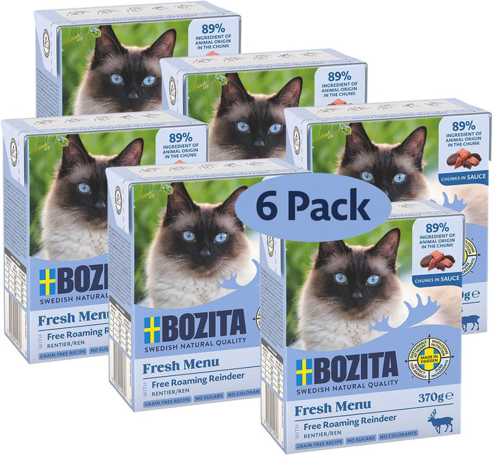 Bozita Tetra Morsels în sos cu carne de vită - 6X370G Hrană premium pentru pisici fără cereale și zahăr, fără OMG - 7,5% proteine și 5% grăsimi - extra nutritivă și gustoasă