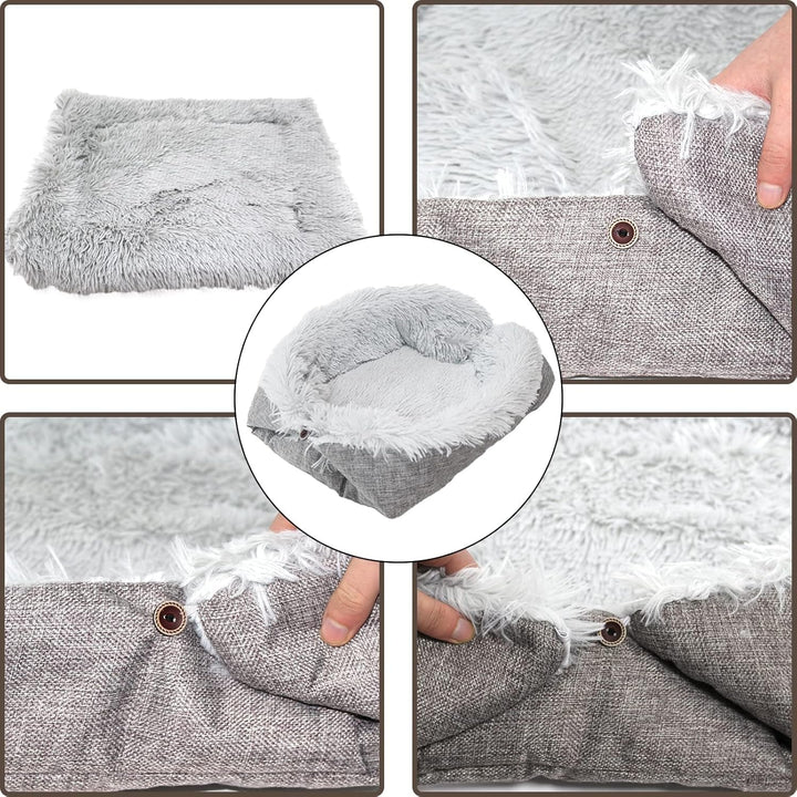 Pat pentru pisici 2 în 1 pernă pufoasă pentru pisici, pernă moale de pluș pentru pisici, loc de dormit lavabil, canapea pentru pisici, pat pentru animale de companie, pat pentru câini, pătură pentru pisici și câini mici (gri)